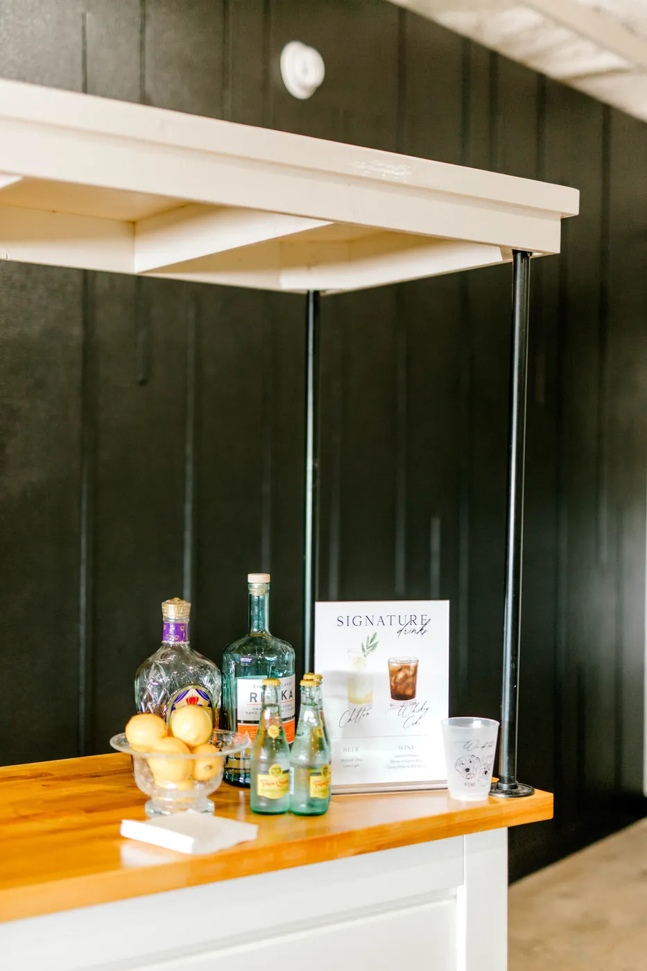 Signature drinks on the bar cart